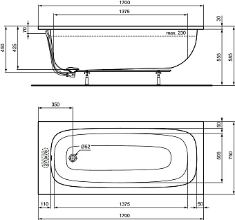 Ванна акриловая IDEAL STANDARD i.life T476001 170х75см встраиваемая