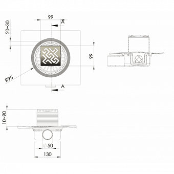 Душевой трап BERGES 94364 21х19см боковой сток