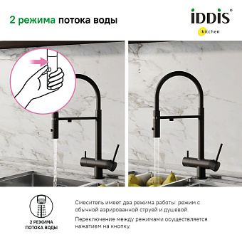 Смеситель для кухни IDDIS Ace ACEBLFFi05 поворотный излив чёрный матовый