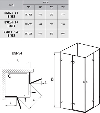 Угловое ограждение RAVAK Brilliant BSRV4-100 195х100см стекло прозрачное