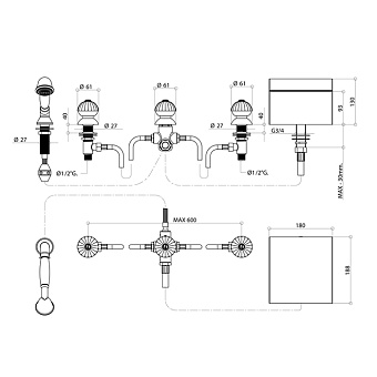 Смеситель для ванны Bongio Radiant 02535OR0D золотой