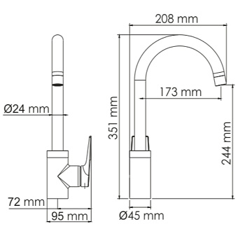 Смеситель для кухни WASSERKRAFT Glan 6607 поворотный излив чёрный