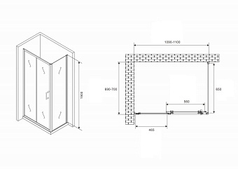 Угловое ограждение Abber Schwarzer Diamant AG301105-S705 190х70см стекло прозрачное