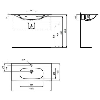 Раковина встраиваемая сверху IDEAL STANDARD TESI T3508V1 102,5х45см