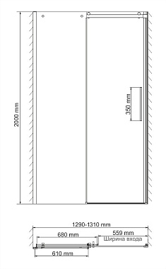 Душевая дверь WASSERKRAFT Dinkel 58R / Alme 15R 58R30/15R30 200х130см стекло прозрачное