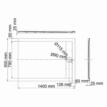 Душевой поддон WASSERKRAFT Rhin 44T36 90х140см