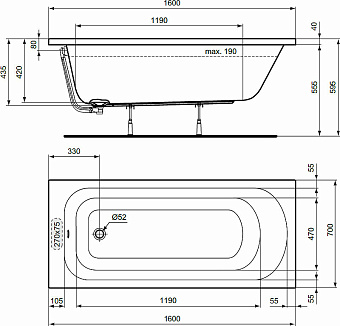 Ванна акриловая IDEAL STANDARD SIMPLICITY W004301 160х70см встраиваемая