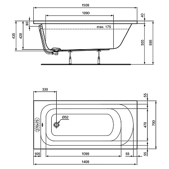 Ванна акриловая IDEAL STANDARD SIMPLICITY W004201 150х70см встраиваемая