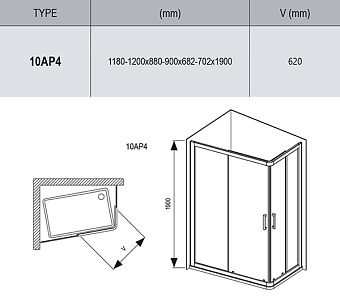Угловое ограждение RAVAK 10AP4 0ZVG70100Z1 190х90см стекло белый