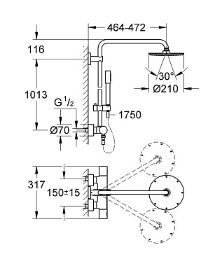 Душевая система GROHE Rainshower System 210 27032001 хром