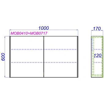 Шкаф зеркальный AQWELLA Mobi MOB0410+MOB0717DB 17х100х60см