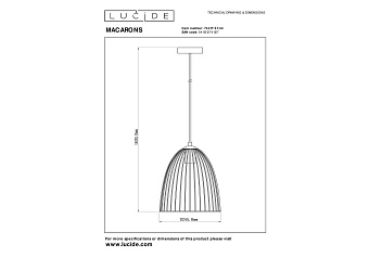 Светильник подвесной Lucide MACARONS 74417/01/44 40Вт E27