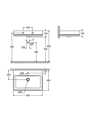 Раковина подвесная GROHE Cube Ceramic 3947400H 50х49см