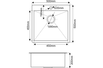 Мойка кухонная MELANA ProfLine R5050H 50х50см сатин