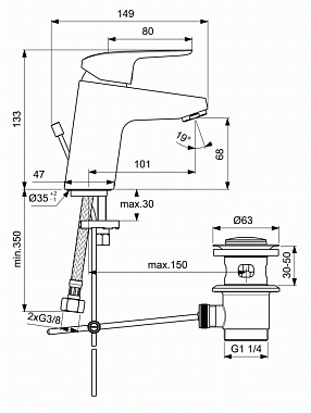 Смеситель для раковины IDEAL STANDARD CERAFLEX B1708AA хром