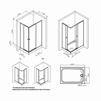 Угловое ограждение AM-PM X-Joy W94G-403-12080-MТ 190х118,4см стекло прозрачное