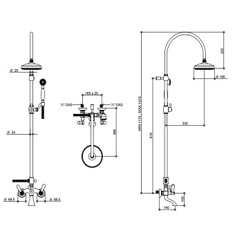 Душевая система Bongio Mille Nuits 22536OR0D золото