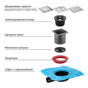 Душевой трап BERGES 090372 150х150 21х19см горизонтальный сток