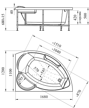 Ванна акриловая RADOMIR Vannesa Алари 2-76-2-2-0-218 168х120см угловая
