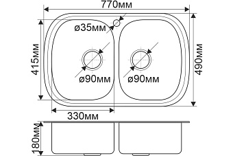 Мойка кухонная MELANA 7749 229 ti (*7) 77х49см хром