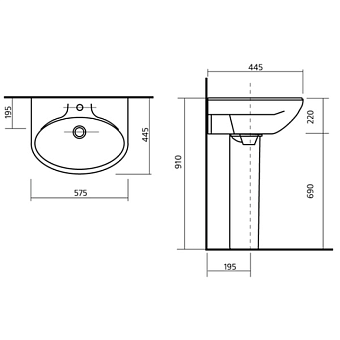 Раковина подвесная SANITA LUXE Самарский SMRSAWB01 57,5х44,5см