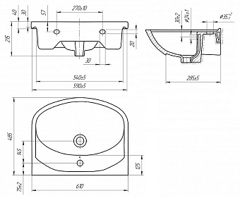 Раковина встраиваемая сверху CERSANIT ERICA S-UM-ERI61/1-w 61х49см