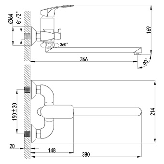 Смеситель для ванны LEMARK Plus Shape LM1751C хром