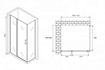 Угловое ограждение Abber Sonnenstrand AG04110BS-S85B 195х85см стекло прозрачное