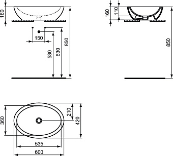 Раковина накладная IDEAL STANDARD Strada K078401 60х42см