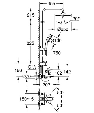 Душевая система GROHE Tempesta Cosmopolitan System 250 26674000 хром