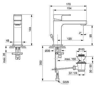 Смеситель для раковины IDEAL STANDARD EDGE A7101AA хром