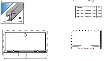 Душевая дверь RADAWAY Espera DWD 200х160см стекло прозрачное