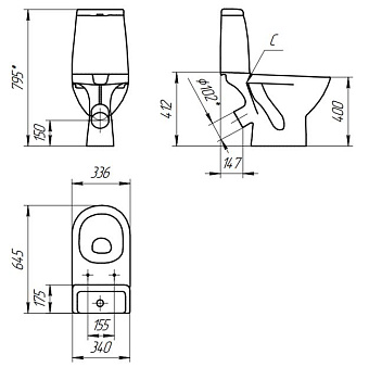 Унитаз напольный CERSANIT GRANTA S-KO-GRA031-3/6-DL-n-w ободковый без микролифта