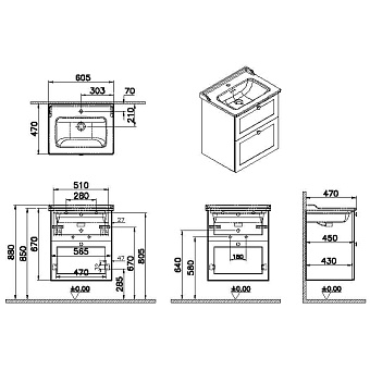 Тумба с раковиной VITRA Root Classic 68848 47х60,5х67см
