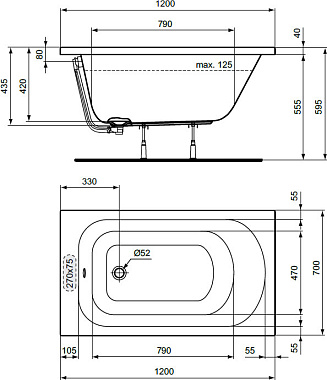 Ванна акриловая IDEAL STANDARD SIMPLICITY W004001 120х70см встраиваемая
