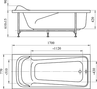 Ванна акриловая RADOMIR Vannesa Роза 2-01-0-0-1-208Р 169х77см пристенная