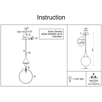 Светильник подвесной Maytoni Dewdrop P225-PL-200-N 8Вт E27