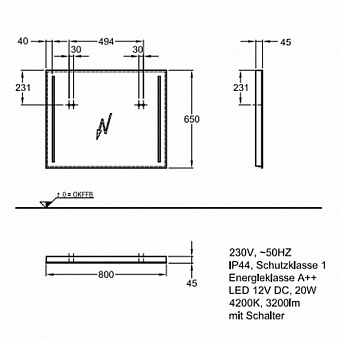 Зеркало GEBERIT Option Basic 500.588.00.1 65х80см с подсветкой