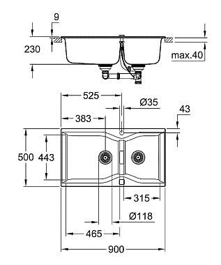 Мойка кухонная GROHE K700 31658AT0 90х50см серый гранит