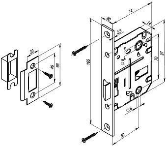 Замок врезной PUNTO L72-50 SN матовый никель