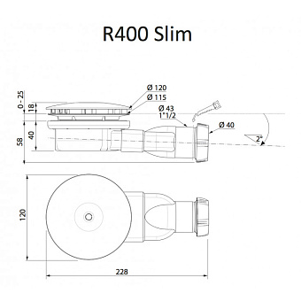 Сифон для поддона RADAWAY R400 SLIM d9см