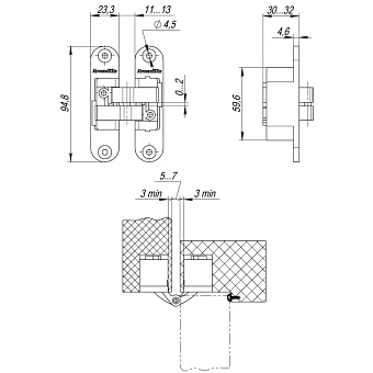 Петля скрытая ARMADILLO Architect 3D-ACH 40 SG R 94,8х23,3мм матовое золото
