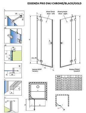 Душевая дверь RADAWAY Essenza 10099100-09-01R 200х100см стекло прозрачное