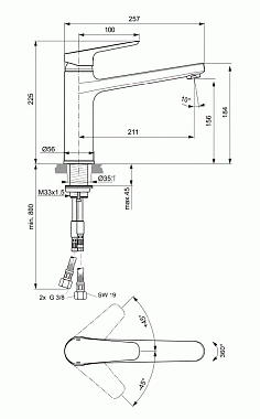 Смеситель для кухни IDEAL STANDARD CERAPLAN III B0954AA поворотный излив хром