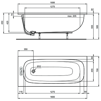 Ванна акриловая IDEAL STANDARD Ideal Standard i.life T475801 160х70см встраиваемая