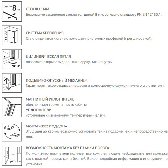 Угловое ограждение RADAWAY Nes 8 Black KDS I 200х140см стекло прозрачное