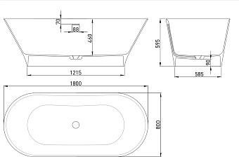 Ванна каменная SALINI MONA 102911G S-Sense глянцевая 180х80см отдельностоящая