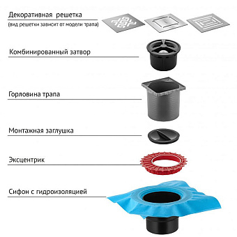 Душевой трап BERGES 90463 19х19см вертикальный сток