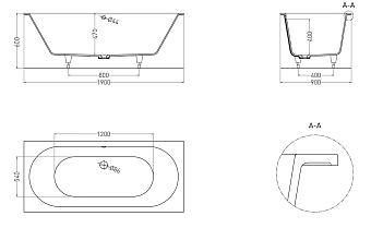 Ванна каменная SALINI ORNELLA 103412GRF 190,8х80,3см встраиваемая