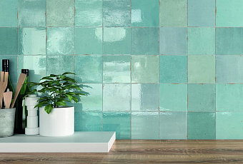 Настенная плитка WOW Mestisaje 111346 Mestizaje Zellige Aqua 12,5х12,5см 0,422кв.м. глянцевая